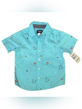 OshKosh B'gosh NWT Boys Short Sleeve Doodle Button Front Shirt 2T Blue